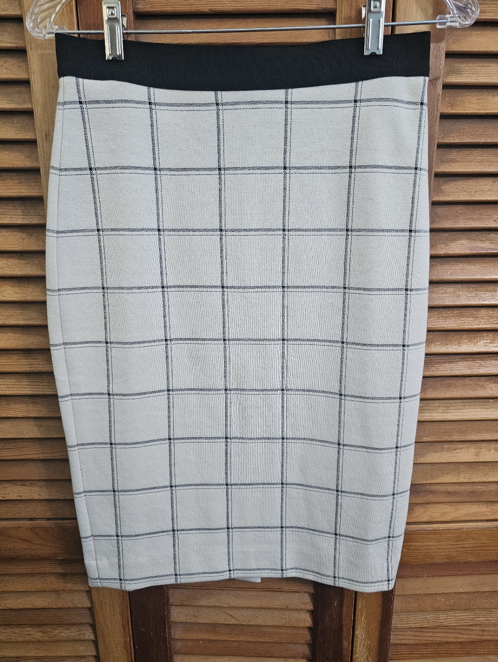 Ann Taylor Black & White Windowpane Plaid Pencil Skirt Xs Stretch Waist Chic